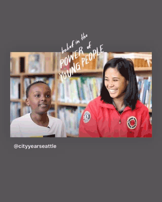 City Year Seattle Instagram post featuring an AmeriCorps member smiling at a student