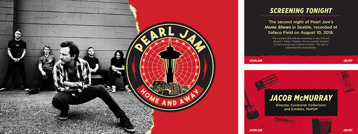 On-screen signage using the Pearl Jam exhibit branding