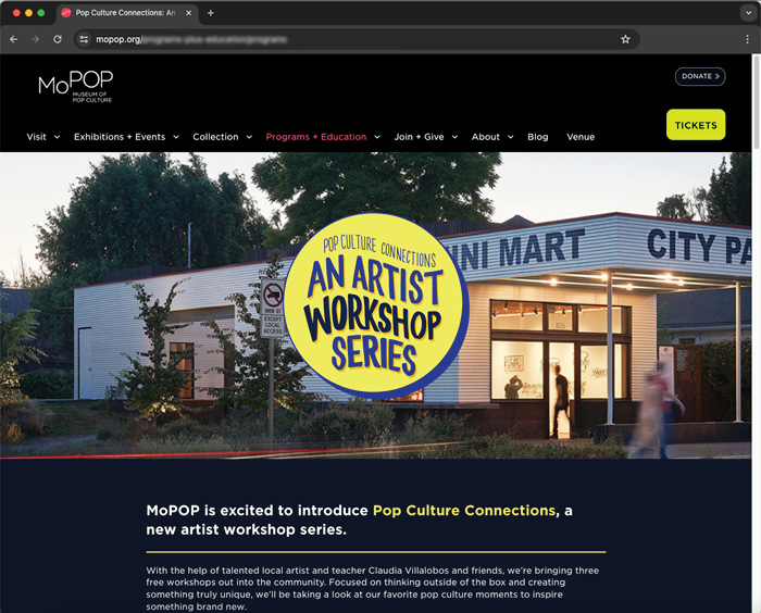 Screenshot of the landing page for the workshop series